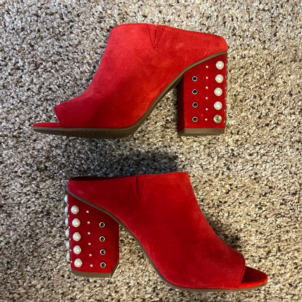 Red embellished heeled sandal